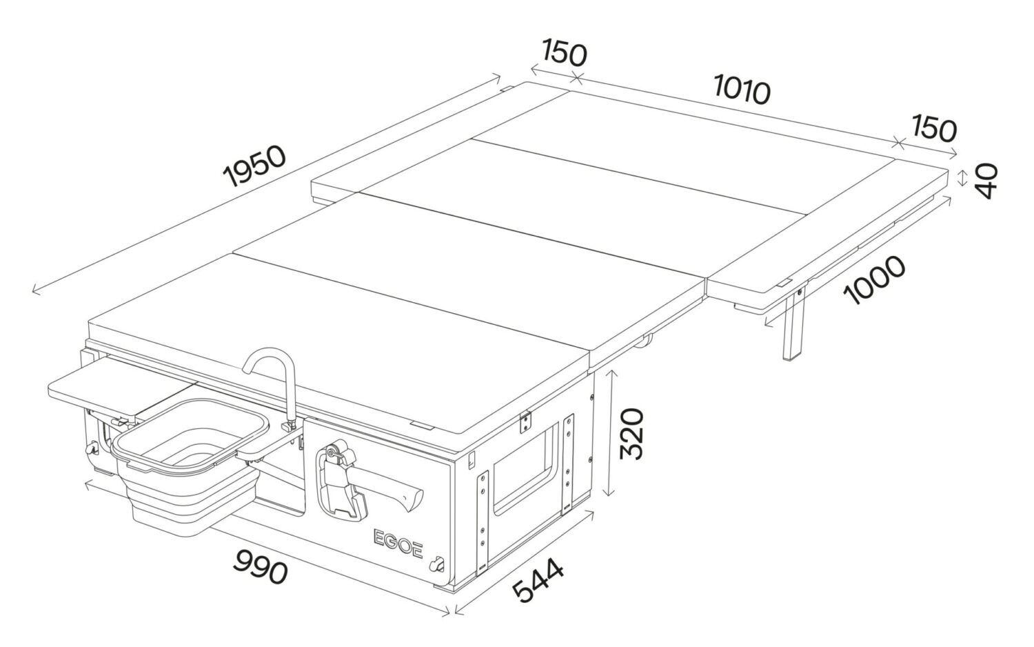 Schemazeichnung der Egoé Nestbox Camper 200